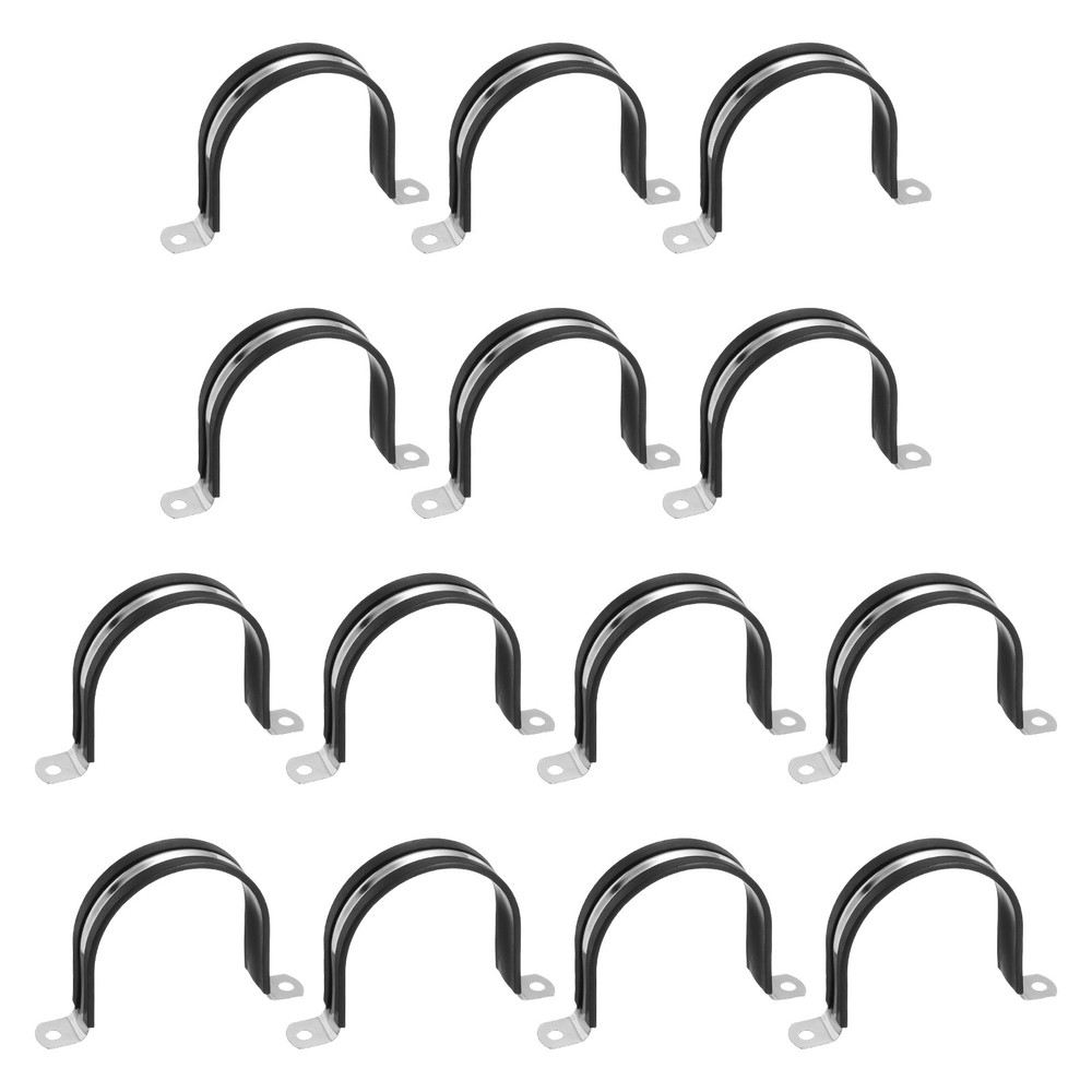 14Pcs 74mm(2-29/32&Prime;) Stainless Steel Rubber 2 Hole U-Tube Strap Clamp, Black