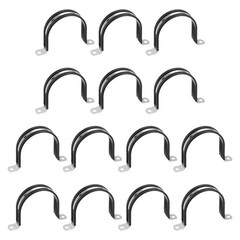 14Pcs 74mm(2-29/32&Prime;) Stainless Steel Rubber 2 Hole U-Tube Strap Clamp, Black