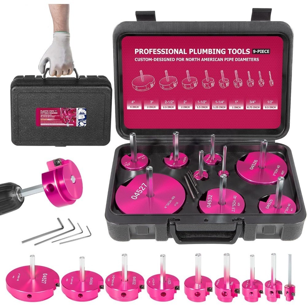 Premium 9-Piece PVC Pipe Reamer and Deburring Tool Kit for 1/2 3/4 1 1-1/4 1-1/2