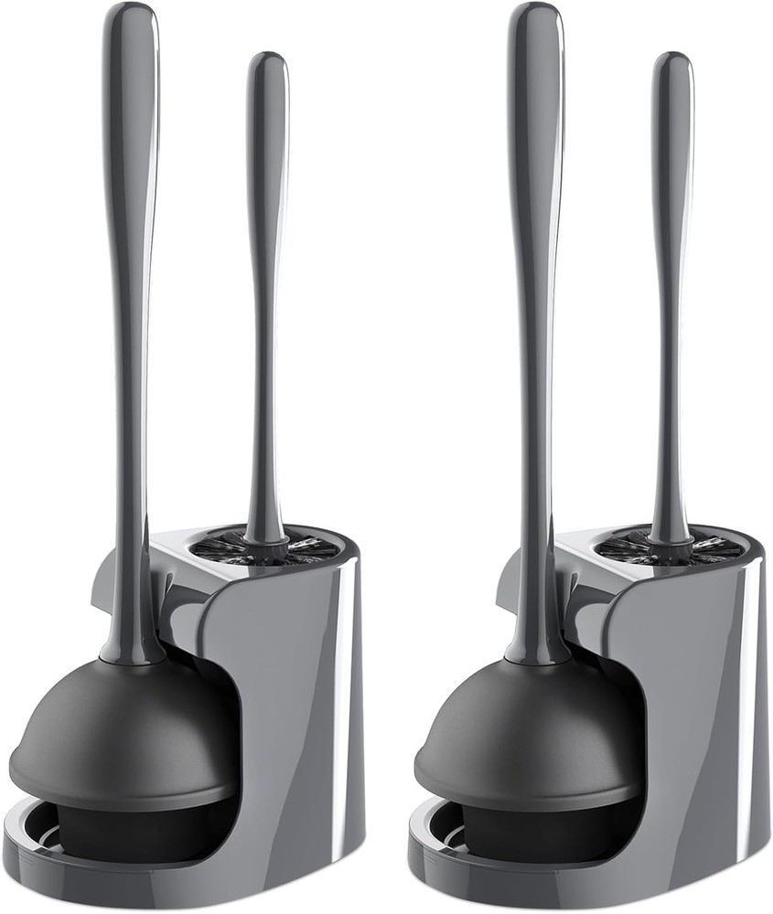 MR.SIGA Toilet Plunger and Bowl Brush Combo for Bathroom Cleaning, Gray, Gray