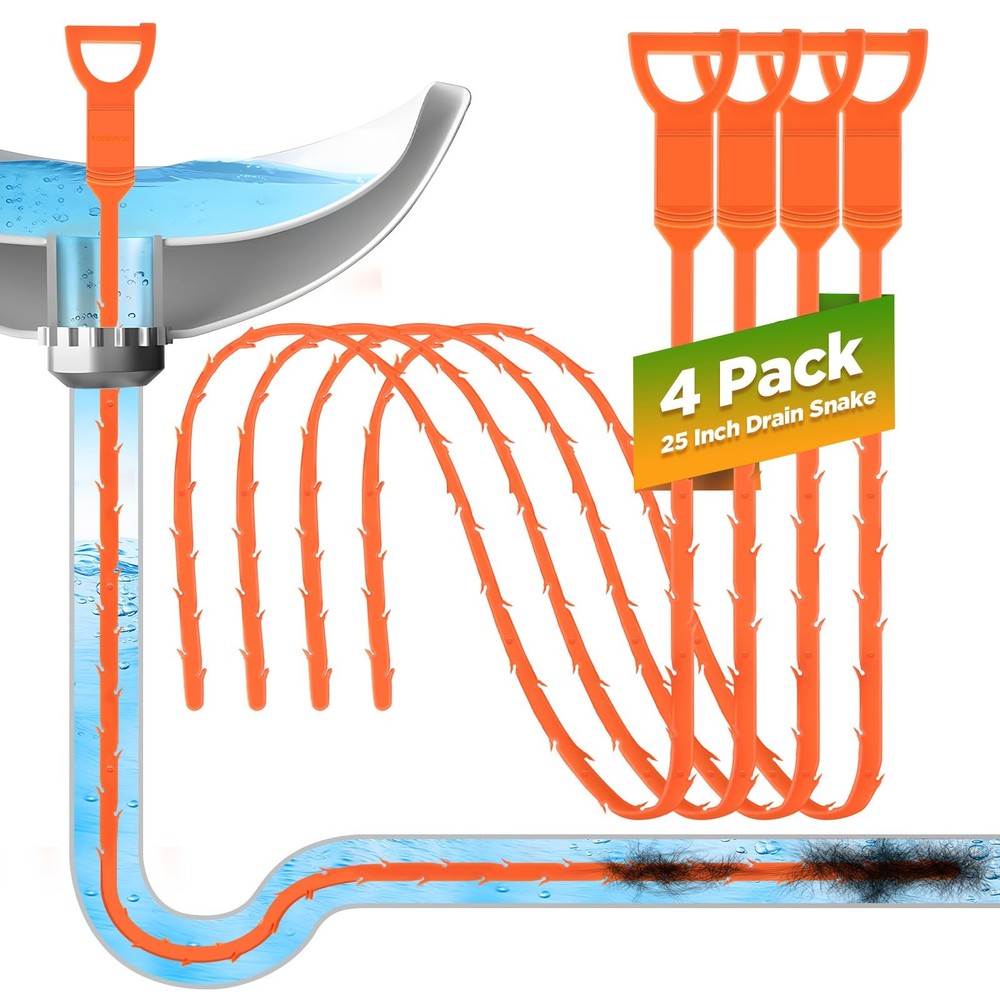 Forlivese 4 Pack 25 Inch Drain Snake,Drain Clog Remover,Sink 4 Pack, Orange