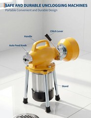 GRAVEE 66FTx5/8&Prime;&16FTx3/8&Prime; 500W Drain Cleaner Machine Sectional Snake Auto Feed