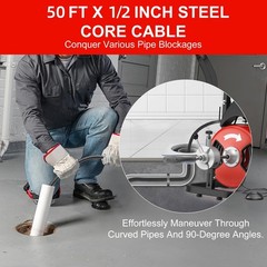 For 1&Prime; to 4&Prime; Sewer Pipe Unclogging This Red Sewer Snake Drain Cleaner Is A 50FT