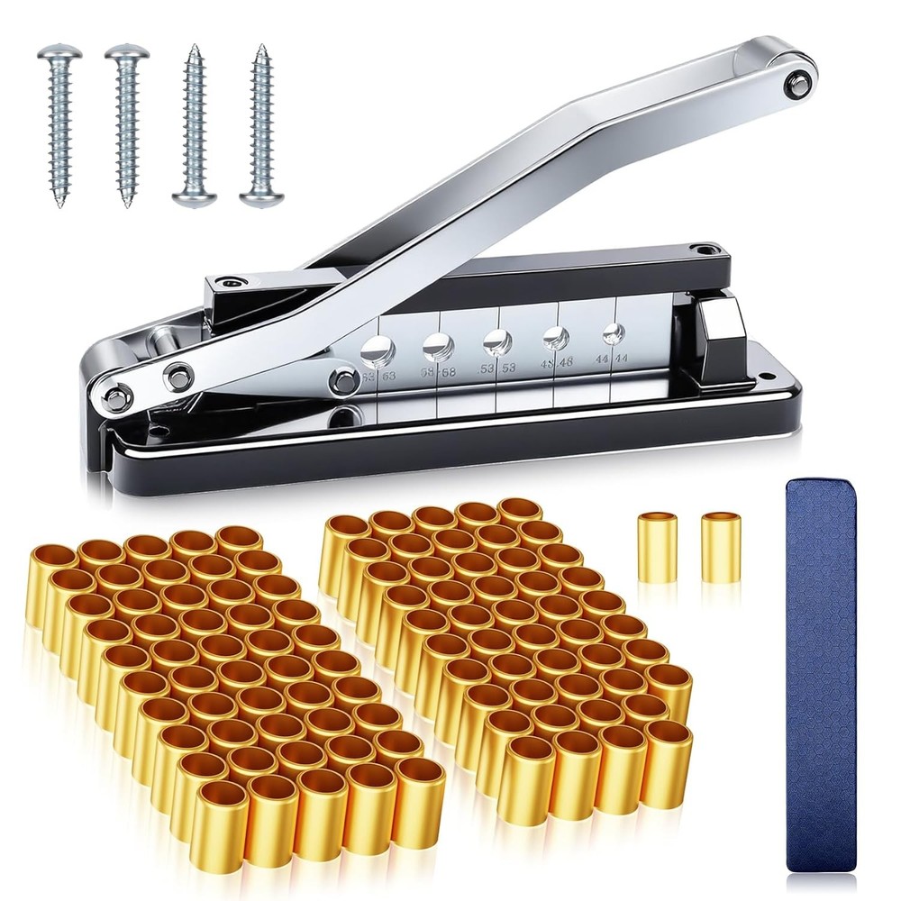 Heavy Duty Bench Hose Crimper Kit Ferrules 50x 0.593&Prime; & 50x 0.625&Prime; ID Ferrule