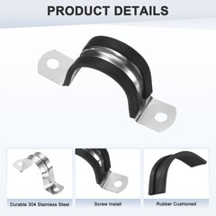 20-Pack Cable Clamps, 30 mm 304 Stainless Steel Rubber U Shape for Tube