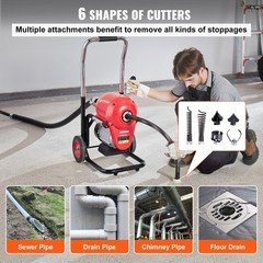 VEVOR Drain Cleaner Machine 120FT x 6/5&Prime; 1100W Sectional Snake Auger Manual Feed