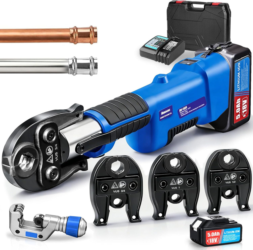 18V Cordless Pipe Press Tool Kit, Electric Hydraulic Press Tool with 1/2&Prime;, 3/4&Prime;,