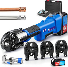 18V Cordless Pipe Press Tool Kit, Electric Hydraulic Press Tool with 1/2&Prime;, 3/4&Prime;,