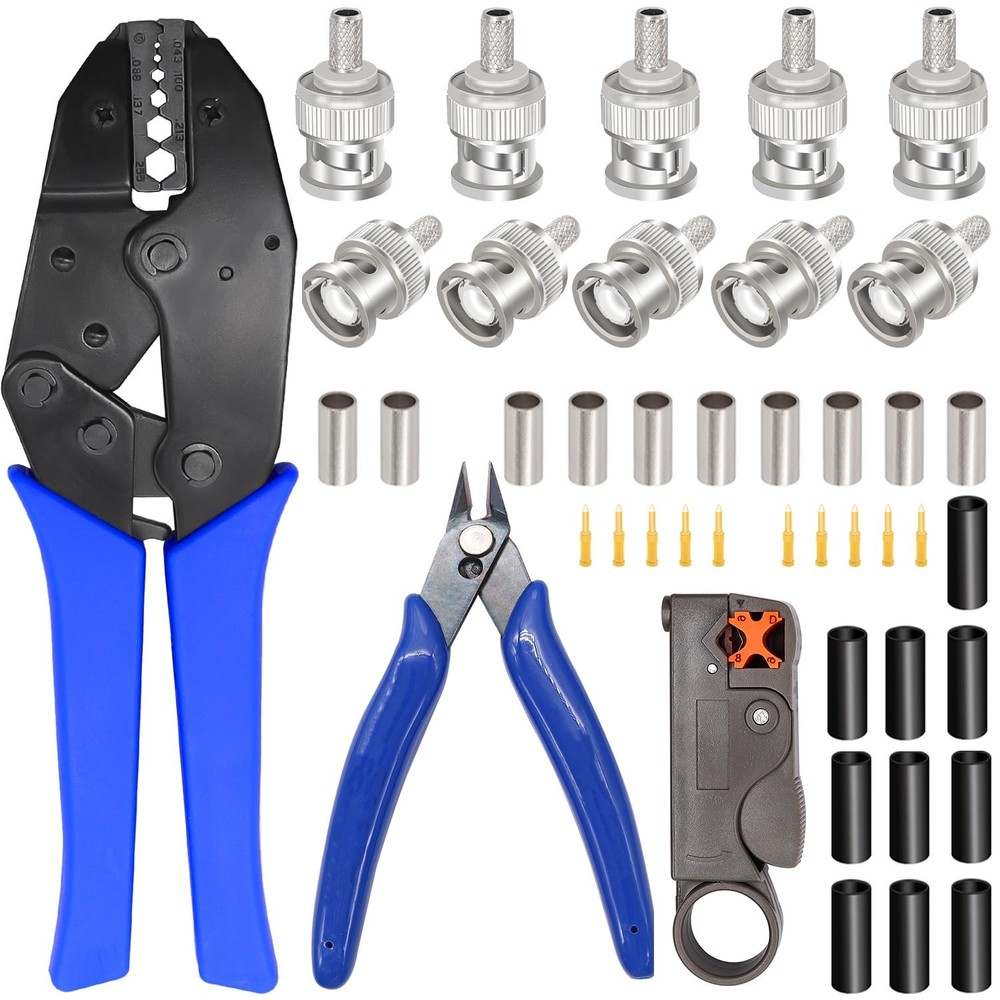 Taiss Coaxial Cable Tool Kit BNC Crimp tool with 10PCS Male Black