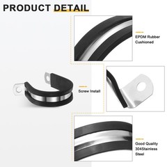 24Pcs 36mm(1-7/16&Prime;) Stainless Steel Rubber R-Tube Strap Clamp, Black
