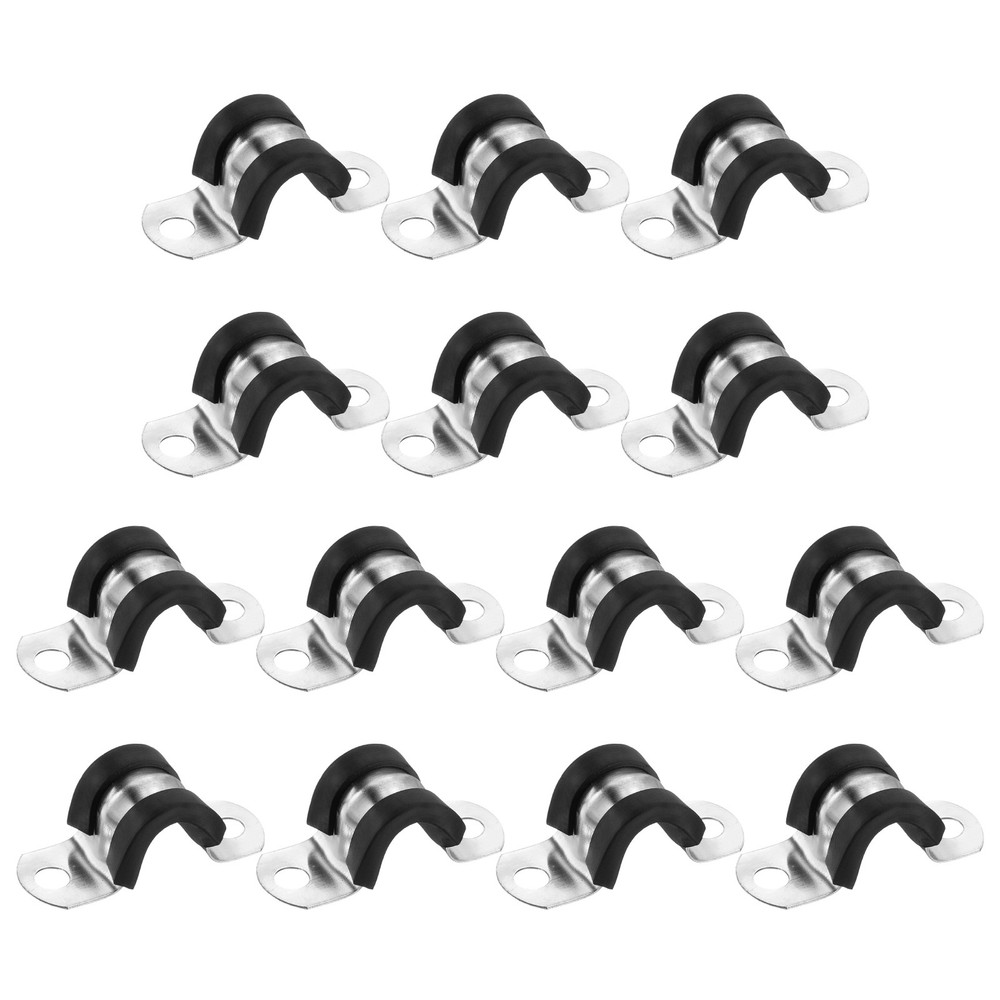 14Pcs 8mm(5/16&Prime;) Stainless Steel Rubber 2 Hole U-Tube Strap Clamp, Black