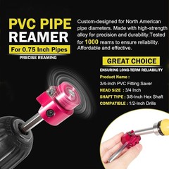PPR75 3/4-Inch PVC Pipe Reamer with 1/4&Prime; Hex Shaft for Drain Pipe, Water Pipe