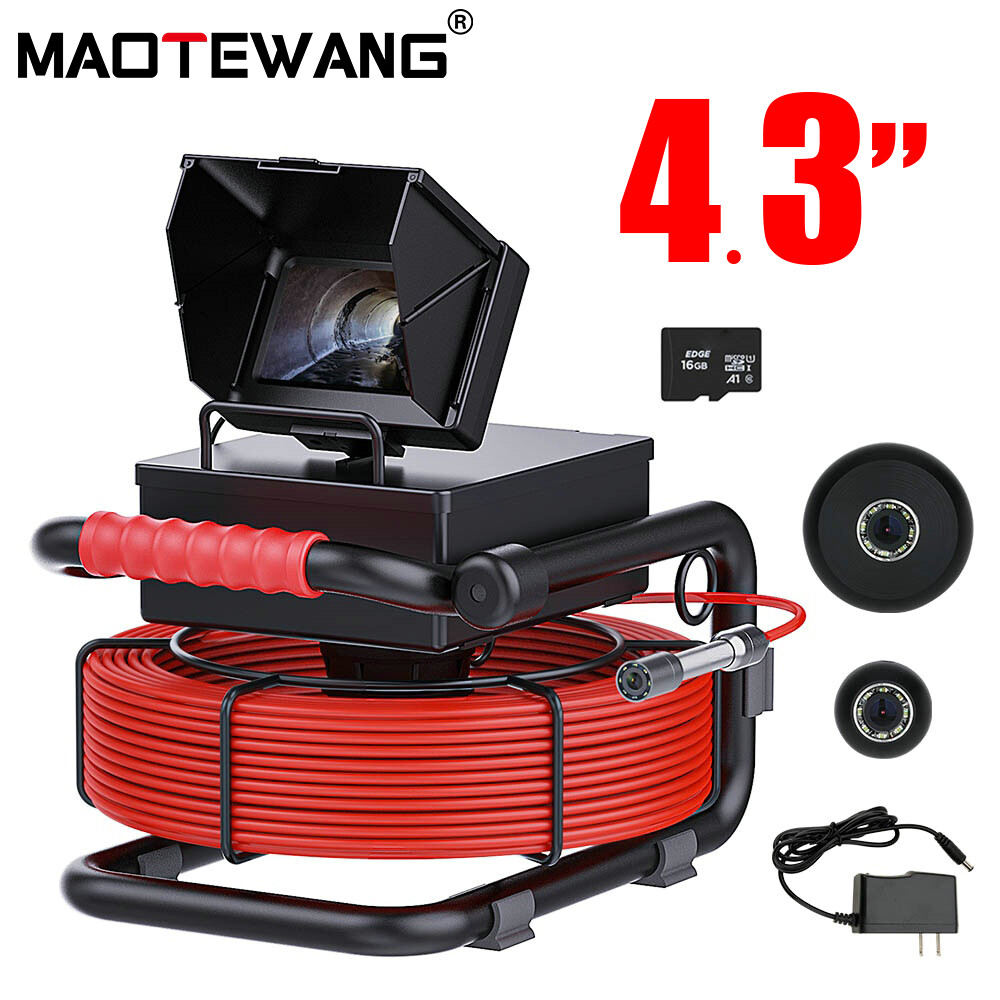 30M Sewer Camera 4.3&Prime; LCD Monitor HD Drain Pipe Inspection 17MM Camera 16GB DVR