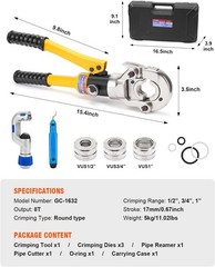 Stainless PEX Pipe Crimper with 360-Degree Head & Ergonomic Grip &ndash; 1/2, 3/4, 1&Prime;
