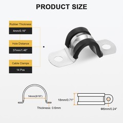 14Pcs 14mm(9/16&Prime;) Stainless Steel Rubber 2 Hole U-Tube Strap Clamp, Black