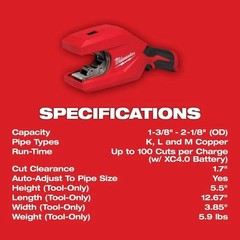 Milwaukee M12 CTC2 0 12V Charging Copper Tubing Cutter Body Only Authentic