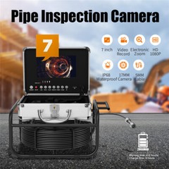 7inch Screen 50M 17mm Tube Lens Sewer Pipe Inspection Endoscope Camera DVR 16GB