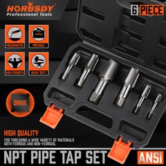 6 Pcs NPT Pipe Tap Set 1&Prime; 3/4&Prime; 1/2&Prime; 3/8&Prime; 1/4&Prime; 1/8&Prime; With Case Carbon Steel Inch