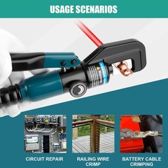 6-Ton Hydraulic Crimping Tool with 9 Pairs of Dies, 12 AWG to 2/0 Cyan, Black