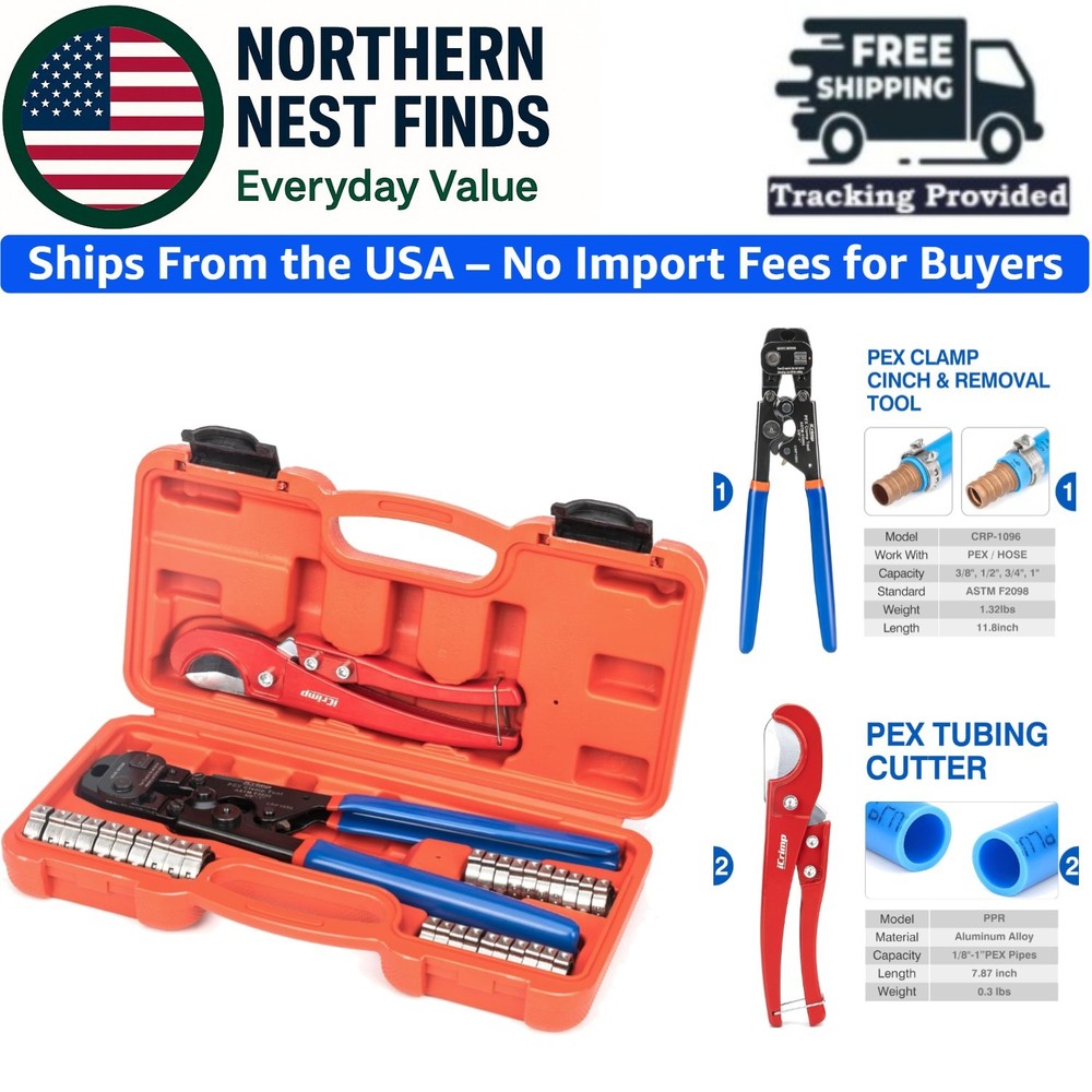 PEX Clamp Cinching Tool & 33-Piece Accessory Kit for Complete Plumbing Needs