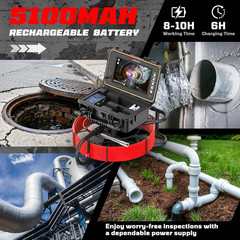 200FT Sewer Camera with 9&Prime; HD Screen, 1080P, 32GB, Self-Leveling, 5100mAh Batter