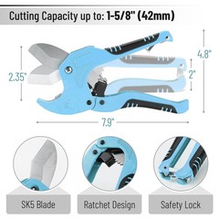 Bates- PVC Pipe Cutter, Cuts up to 1-1/4&Prime;, Sky Blue Ratcheting
