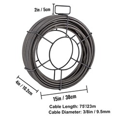 VEVOR Drain Auger Cable 75ft 3/8&Prime; Drain Cleaning Cable Snake Sewer Pipe Cleaner