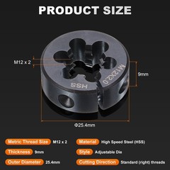 HSS M12 x 2 Metric Machine Thread Round Die Right Hand High Speed Steel