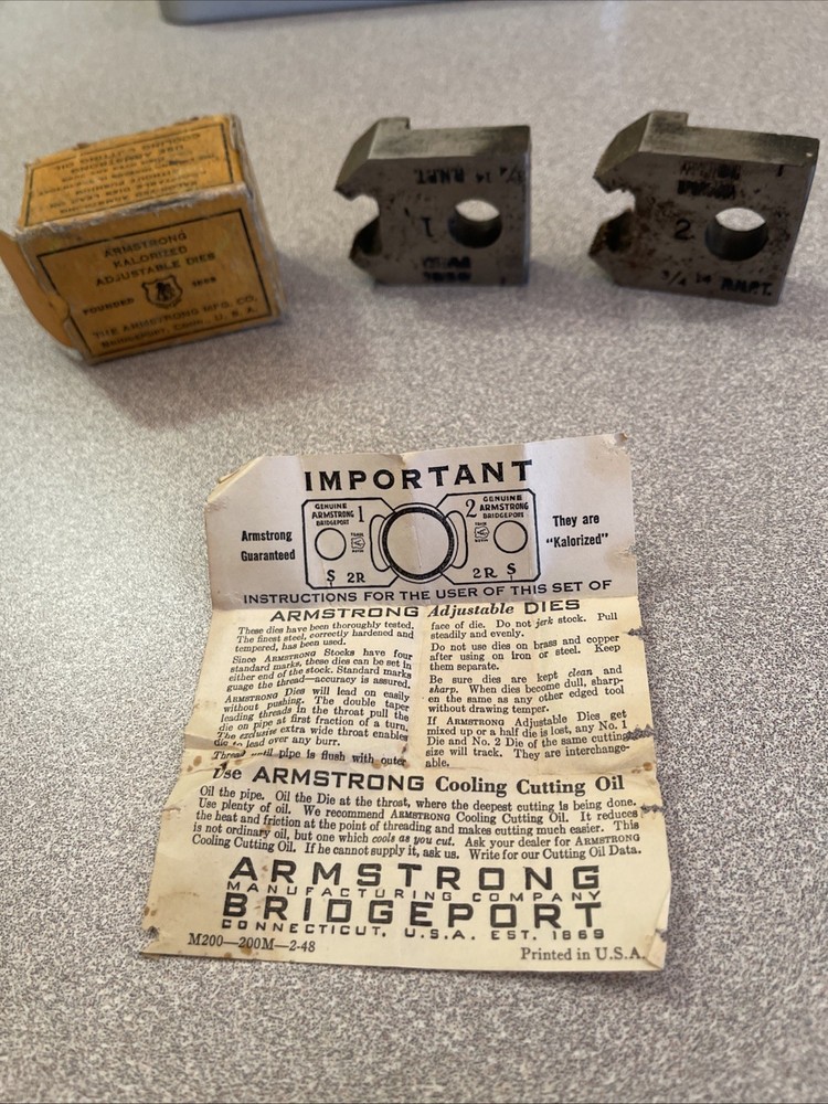 Armstrong Bros. Adjustable Dies for Pipe No.2 Size 1/4&Prime;