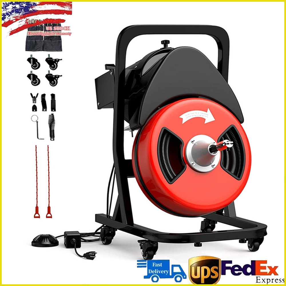 Professional 50FTx1/2&Prime; Drain Cleaner Machine Sewer Snake Auger for 2&Prime; to 4&Prime; Pipe