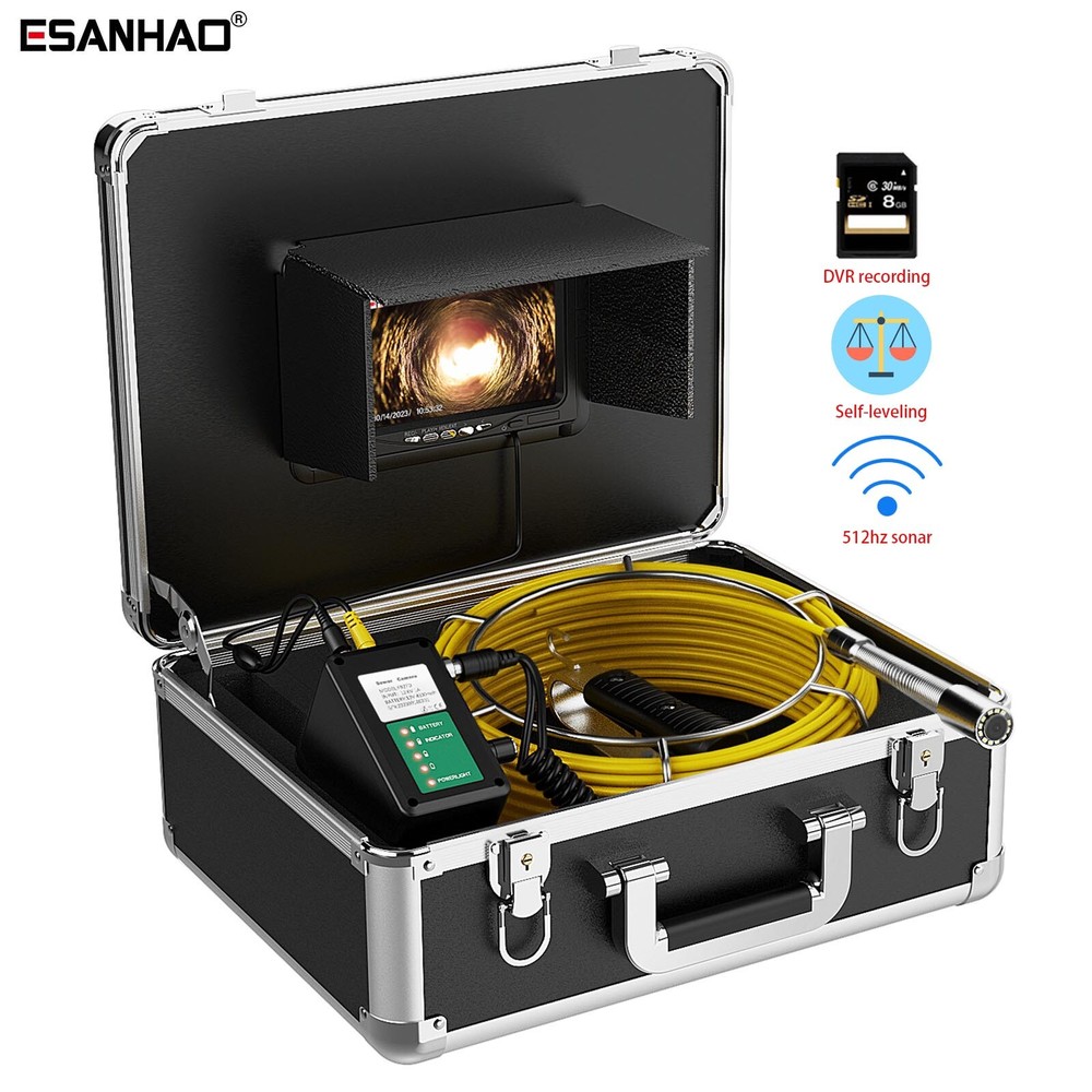 20M Pipe Inspection Camera Sewer Camera 512HZ Self Leveling 1000TVL 7&Prime; 8GB DVR