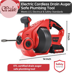 20V Cordless Electric Drain Auger, 25Ft Auto-Feed Drain Snake, Replaceable Cable