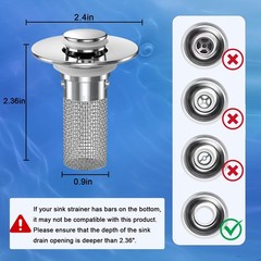 Pop-Up Sink Stopper Hair Catcher Bathroom Drain Strainer Removable Silver