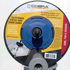 Cobra Products Pistol Grip Power Drum Drain Auger 1/4 In x 25 Ft
