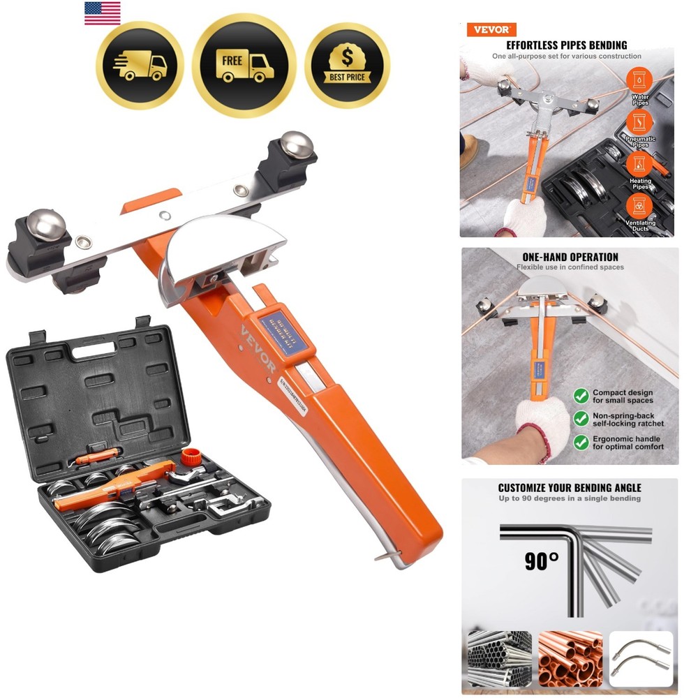 Pipe Tube Bender, 1/4&Prime;-7/8&Prime; O.D. Ratcheting Tubing Bender, 90&deg; Forward/Revers&hellip;