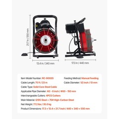 Uimoso Drain Cleaning Machine with 75FT x 1/2 In Cable and 4 Cutter Attachments