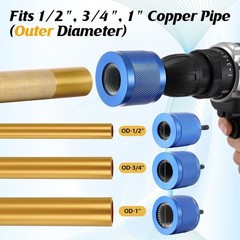1/2&Prime;, 3/4&Prime;, 1&Prime; Copper Pipe Cleaner for Drill Set Includes External Stainless Ste