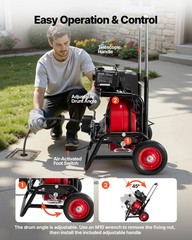 Portable Drain Snake Machine: 100ft 1/2&Prime; Solid Core Cable, 2&Prime;-6&Prime; Pipes