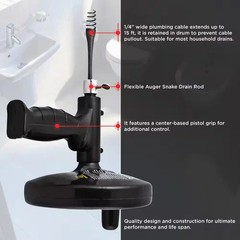 15 Ft. Drum Auger Steel Plumbing Drain Snake with Drain Cleaning Cable