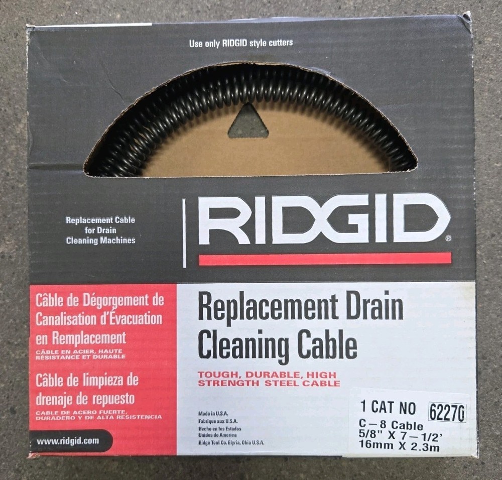 New in box Ridgid Cable 5/8 In X 7-1/2 Ft for K50 machine.