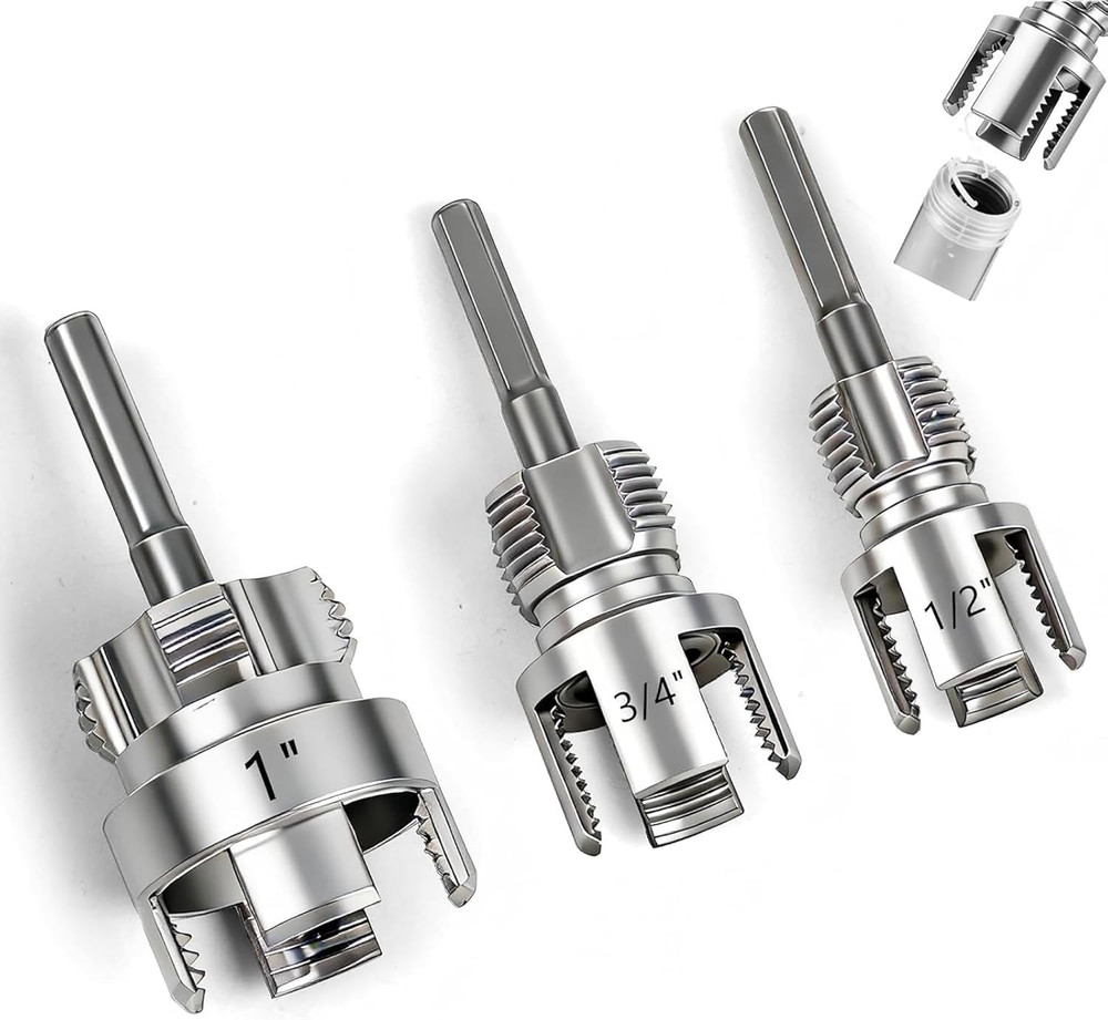 PVC Pipe Threader Set 3 Piece 1/2 inch 3/4 inch 1 inch Drill Thread Tool Kit Pro