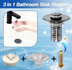 TopmeiUP Pop-Up Sink Stopper Hair Catcher | Drain Strainer 2-in-1 Black