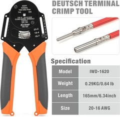IWISS IWD-1620 Deutsch Crimp Tool, 8 Indents Crimper for Size 16 Contacts, Grey