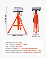 VEVOR Roller Stand 2500 LBS Load 27.6&Prime;-52&Prime; Height Adjustable 45# Steel Foldable