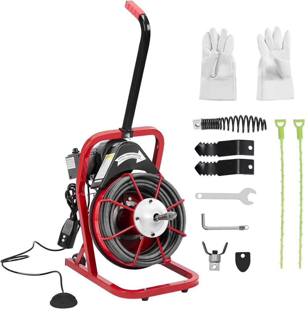 50FT 3/8Inch Electric Drain Cleaner Machine, Stainless Steel Drum Plumbing Snake