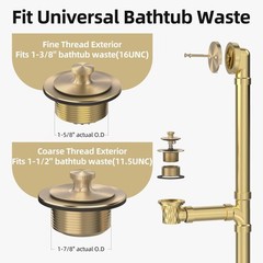 Champagne Brushed Gold Bronze Bathtub Drain, Hair Catcher and 2-Hole Overflow Fa