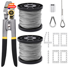 656ft 1/16&Prime; Wire Rope Crimping Set + Crimper, Stainless Steel