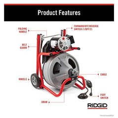 Drain Cleaning Machine 120 Volt 75 Foot 3/8 Inch Cable Tub Shower Sink Drum