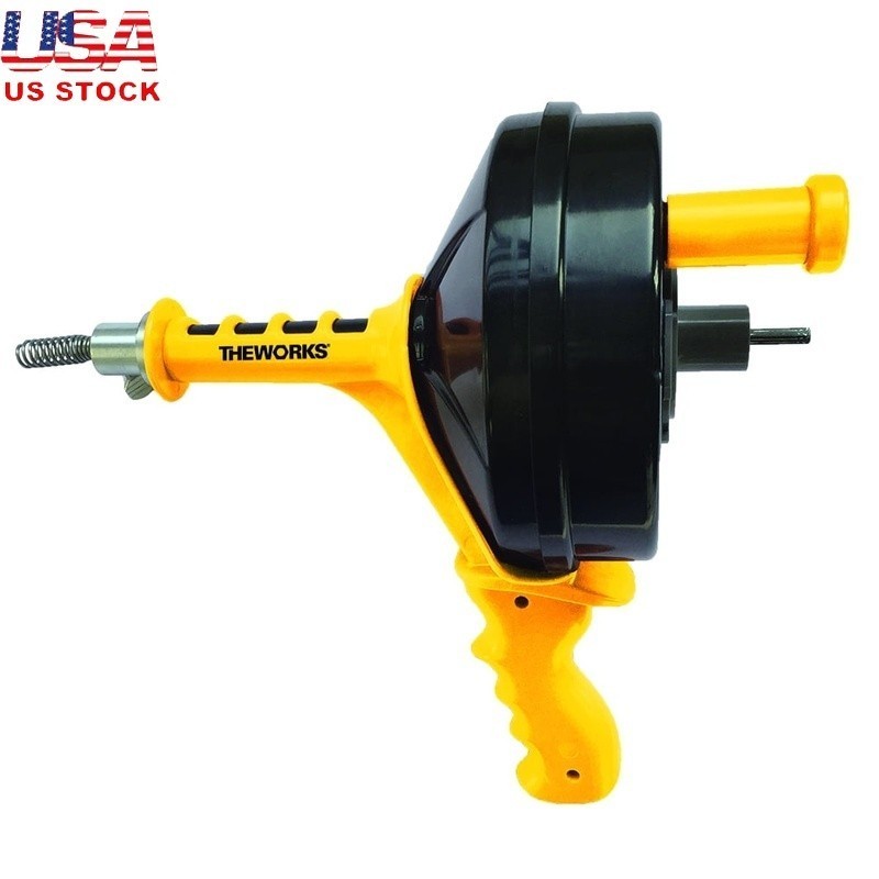 Power Drum Auger 0.25inx25ft High Carbon Wire Boring Head Drain Cleaner Tool US