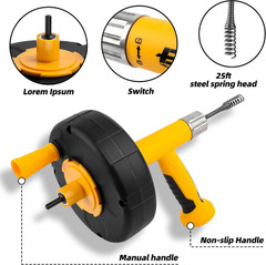 Drain Augers, Clog Remover with Drill Adapter, 25 Feet Heavy Duty Flexible Plumb